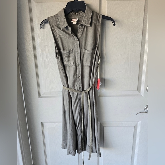 Mossimo Belted Shirt Dress Women S Gray Button Up Sleeveless Utility Pocket New - Picture 2 of 11